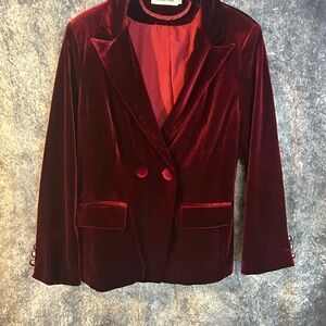 Luxurious Velvet Blazer in Deep Red with Velvet Covered Buttons Double Breasted